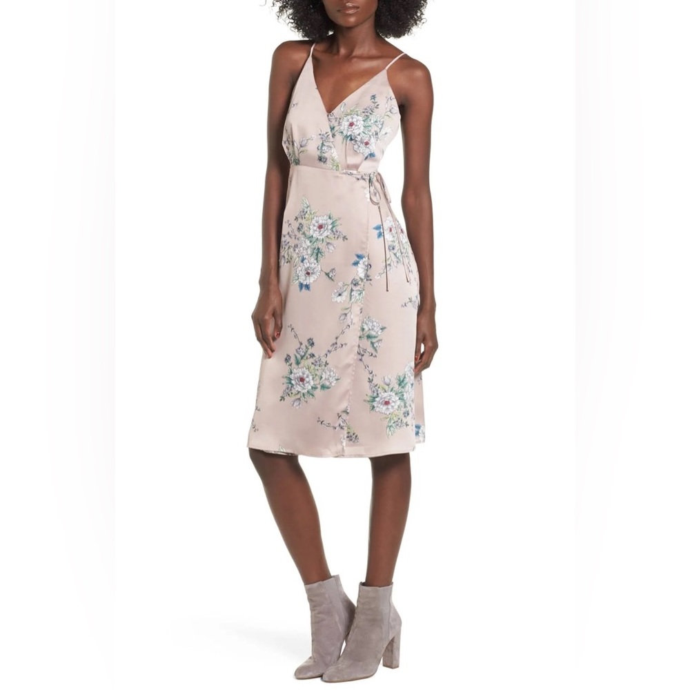 ASTR the Label Satin Floral Wrap Dress NEW!